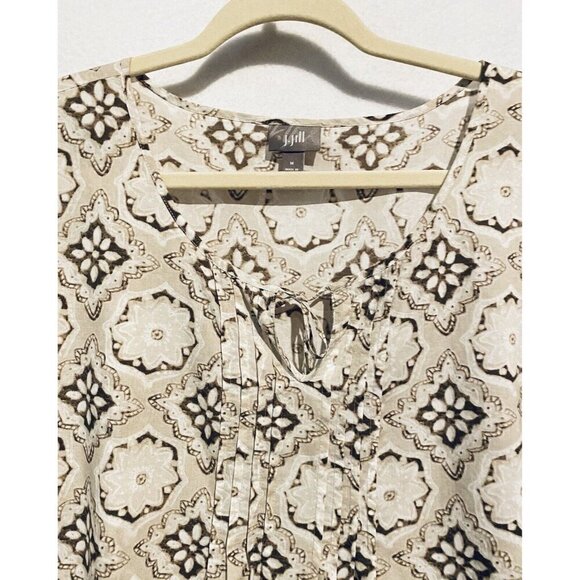 J Jill Peasant Top Womens Large Pleated Front Tie Neck 3/4 Sleeve Cotton Boho - Picture 2 of 8